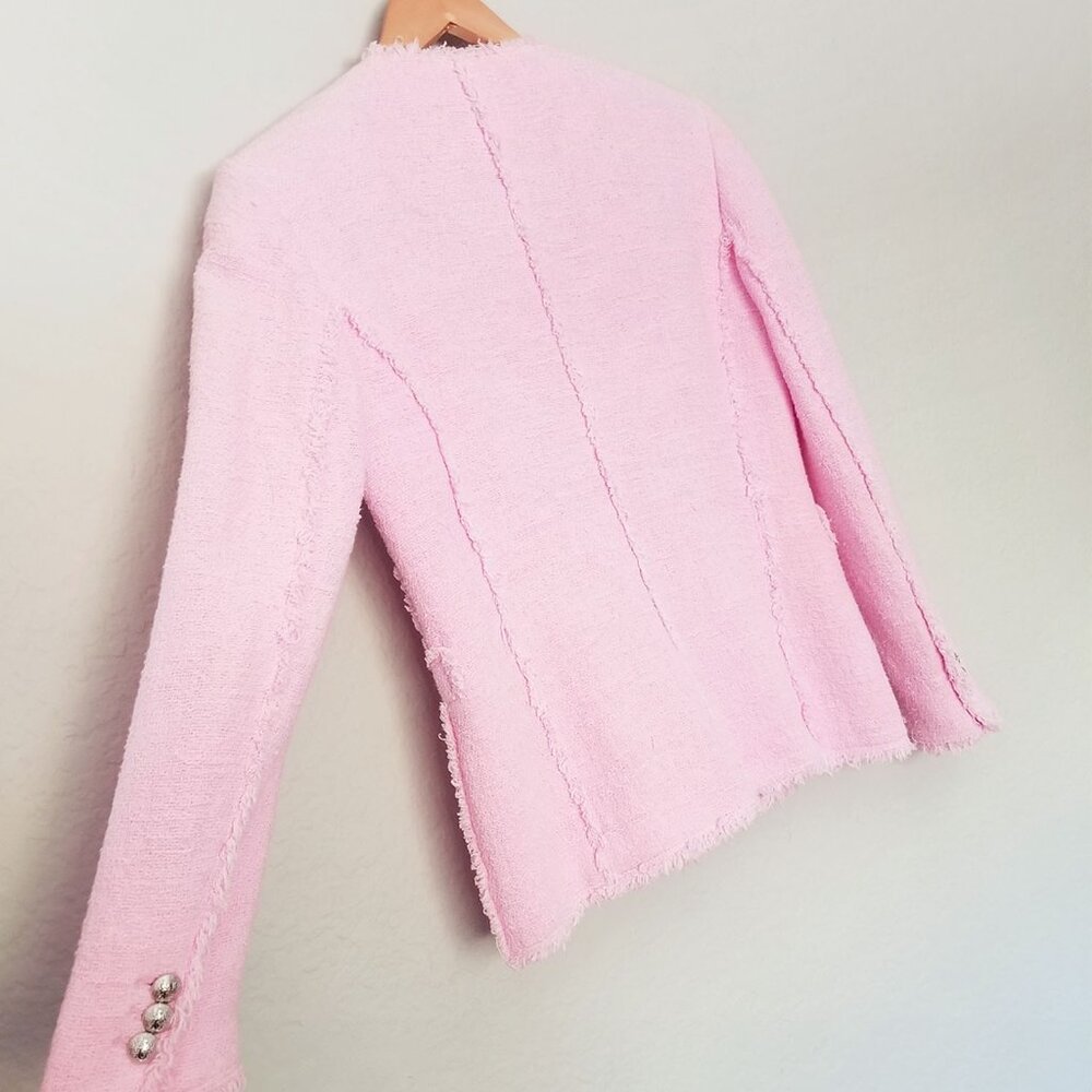 Zara Pink Tweed Blazer Jacket Metallic Buttons XS Blogger's Favorite Romantic - Picture 12 of 16